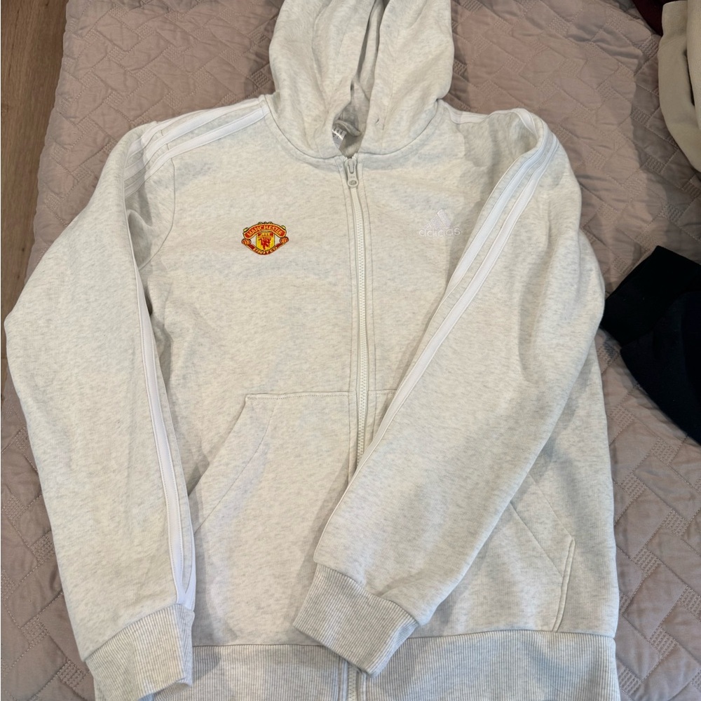 Manchester United Gray Zip-Up Hoodie with Logo